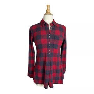 Soft Surroundings Tunic Top Shirt S Mad About Plaid Roll Tab Sleeve Pullover